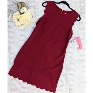 NWT Betsey Johnson Scalloped Scuba Crepe Mini Dress in Sangria Burgundy Size 10
